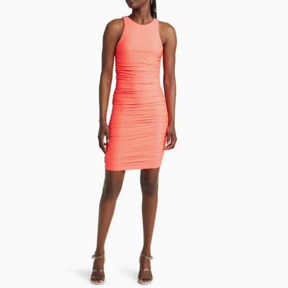 Good American Satin Body-Con Minidress Fiery Neon Coral (orange red) SZ 2X NWT - Picture 8 of 13